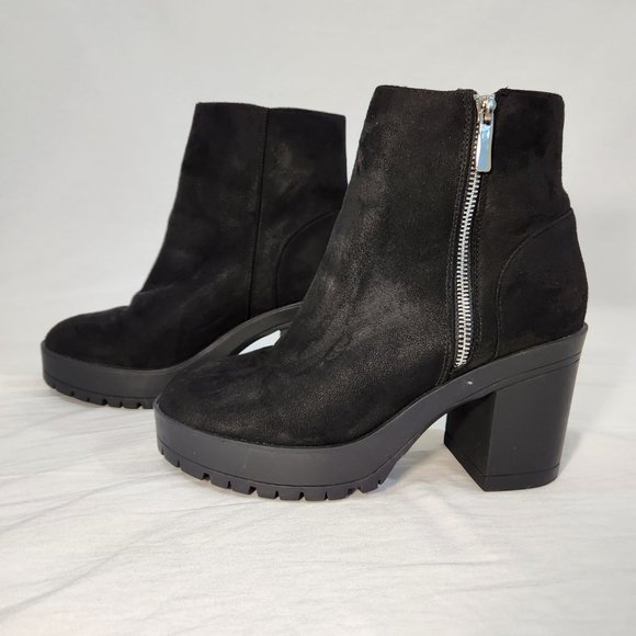 FRENCH CONNECTION Black Jasmine Lug Sole Vegan Side Zip Booties Size 8 LIKE NEW! - Picture 5 of 16